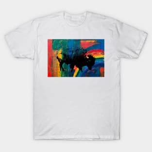 American Bison Stamp Art Painting Rainbow T-Shirt